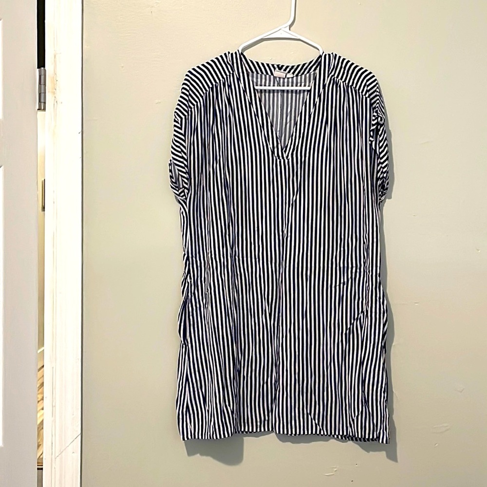 Navy Blue and White Striped Mini Dress